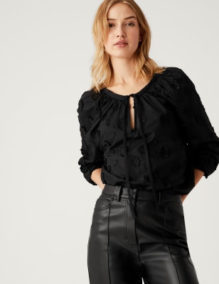 

Womens M&S Collection Pure Cotton Embroidered Blouse - Black, Black