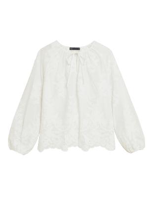 

Womens M&S Collection Bestickte Langarmbluse aus reiner Baumwolle - Soft White, Soft White