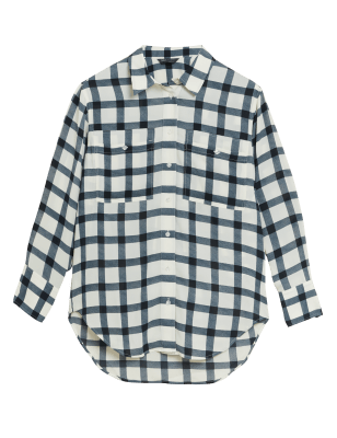 

Womens M&S Collection Checked Collared Oversized Shirt - Ivory Mix, Ivory Mix