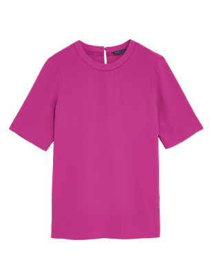 

Womens M&S Collection Kurzarm-Oberteil mit Rundhalsausschnitt - Fuchsia, Fuchsia