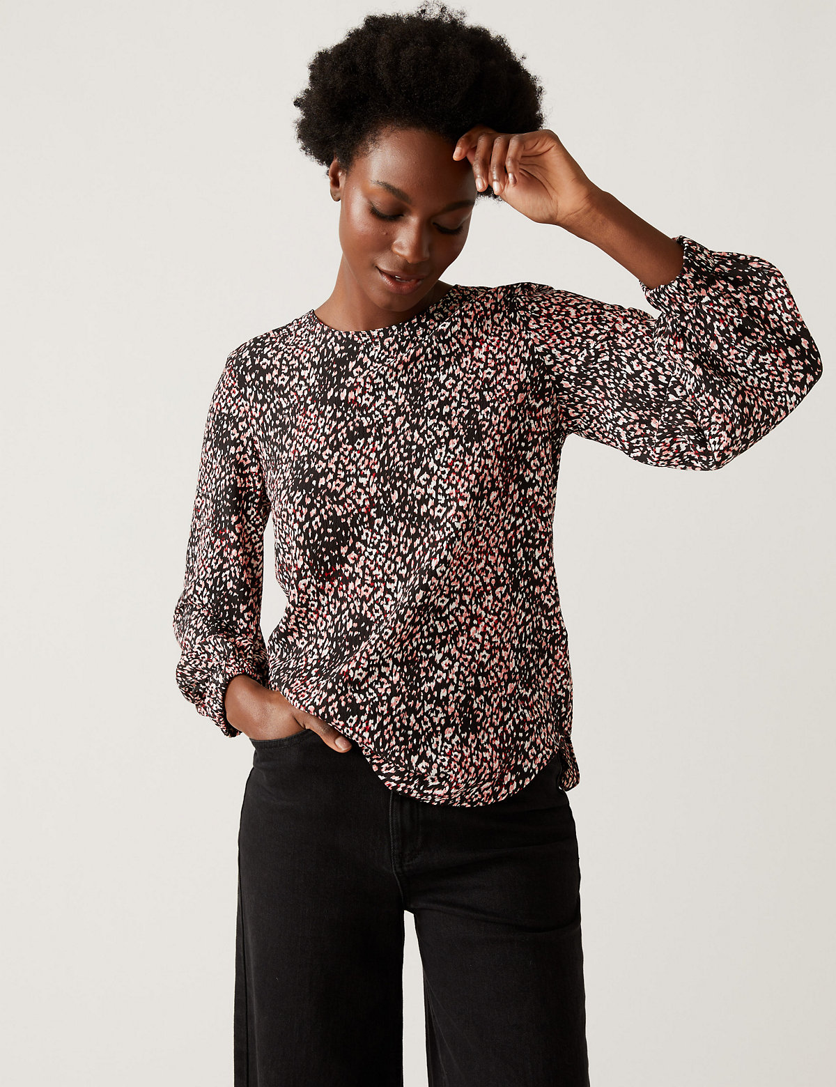 Woven Printed Round Neck Top