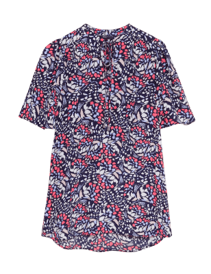 

Womens M&S Collection Gemusterte Popover-Bluse mit Schleifenkragen - Navy Mix, Navy Mix