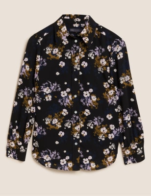 Floral Print Lantern Sleeve Collared Neck Shirt