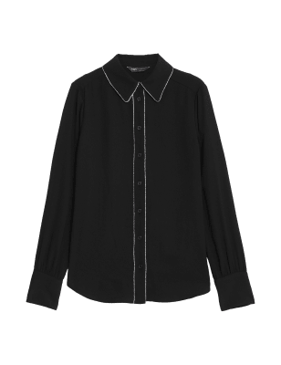 

M&S Collection Camisa de manga larga con cuello con adornosWomens - Black, Black
