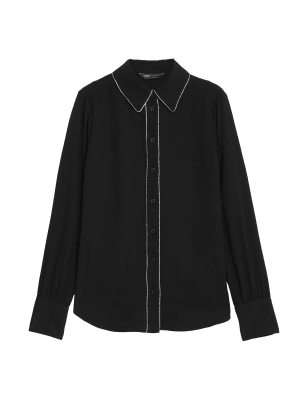 

Womens M&S Collection Embellished Collared Long Sleeve Shirt - Black, Black