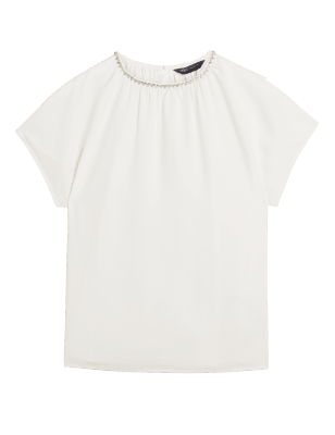 

Womens M&S Collection Embellished Round Neck Short Sleeve Top - Ivory, Ivory