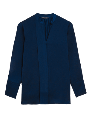 

M&S Collection Blusa cerrada de manga larga con escote de picoWomens - Navy, Navy