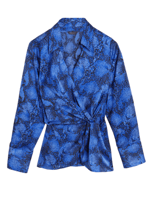 

Womens M&S Collection Snake Print Collared Blouse - Blue Mix, Blue Mix