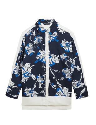 

M&S Collection Camisa de manga larga de corte largo con cuello floralWomens - Navy Mix, Navy Mix