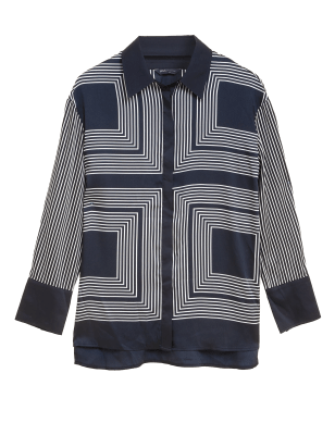 

Womens M&S Collection Striped Collared Longline Shirt - Black Mix, Black Mix