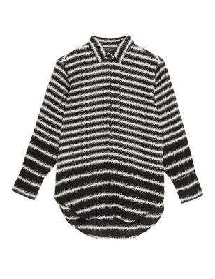

Womens M&S Collection Striped Collared Longline Long Sleeve Shirt - Black Mix, Black Mix