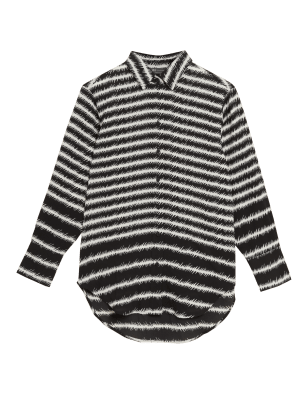 

Womens M&S Collection Striped Collared Longline Long Sleeve Shirt - Black Mix, Black Mix