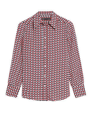 

Womens M&S Collection Geometric Collared Long Sleeve Shirt - Pink Mix, Pink Mix