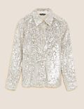 Sequin Collared Long Sleeve Shirt