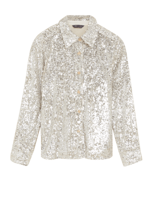 

Womens M&S Collection Langarmhemd mit Kragen und Pailletten - Champagne, Champagne