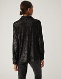 Sequin Collared Long Sleeve Shirt