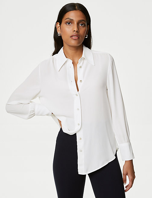 Marks And Spencer Womens M&S Collection Collared Long Sleeve Shirt - Ivory