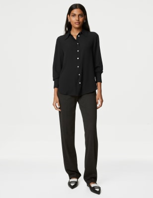 Marks And Spencer Womens M&S Collection Collared Long Sleeve Shirt - Black