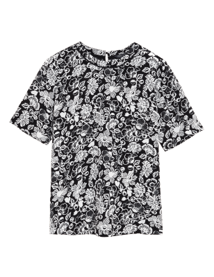 

Womens M&S Collection Floral Round Neck Short Sleeve Top - Black Mix, Black Mix
