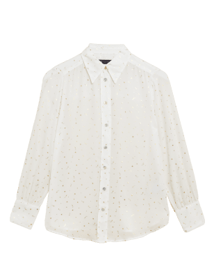 

M&S Collection Camisa de manga larga con cuello y estampado metalizadoWomens - Ivory Mix, Ivory Mix