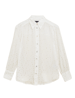 

Womens M&S Collection Foil Print Collared Long Sleeve Shirt - Ivory Mix, Ivory Mix