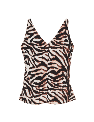 

Womens M&S Collection Ärmelloses Trägeroberteil mit V-Ausschnitt und Tiermuster - Black Mix, Black Mix
