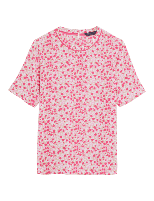 

Womens M&S Collection Printed Round Neck Short Sleeve Top - Pink Mix, Pink Mix