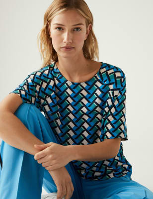 

Womens M&S Collection Bedrucktes kurzärmliges Oberteil - Multi, Multi