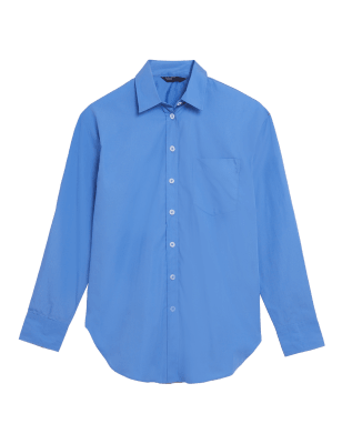 

Womens M&S Collection Pure Cotton Oversized Girlfriend Shirt - Blue, Blue