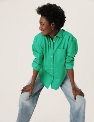 

Womens M&S Collection Pure Cotton Oversized Girlfriend Shirt - Green, Green