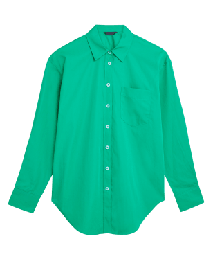 

Womens M&S Collection Pure Cotton Oversized Girlfriend Shirt - Green, Green