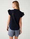 Pure Cotton Broderie Frill Detail Top