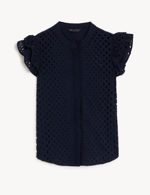 Pure Cotton Broderie Frill Detail Top