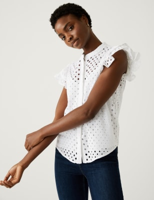 Pure Cotton Broderie Frill Detail Top