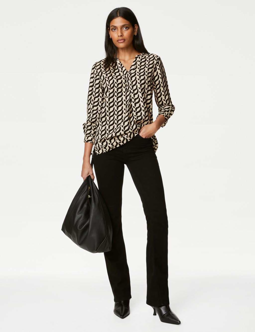Printed V-Neck Popover Blouse image 1