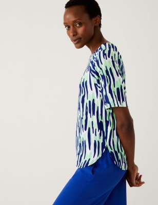 

Womens M&S Collection Printed Top - Dark Blue Mix, Dark Blue Mix