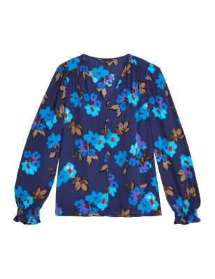

M&S Collection Blusa estampada de manga larga y escote en picoWomens - Blue Mix, Blue Mix