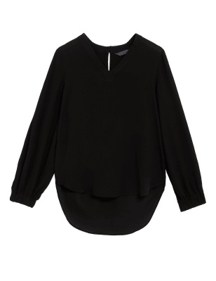 

Womens M&S Collection Lang geschnittene Bluse mit V-Ausschnitt - Black, Black