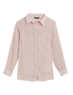 

Womens M&S Collection Sheer Studded Collared Long Sleeve Shirt - Pink Shell, Pink Shell