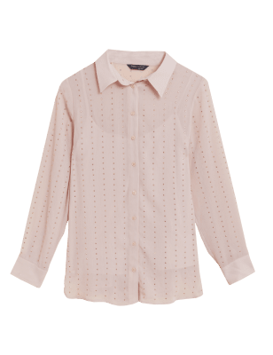 

Womens M&S Collection Sheer Studded Collared Long Sleeve Shirt - Pink Shell, Pink Shell