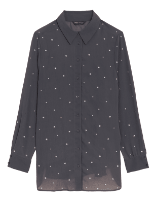 

Womens M&S Collection Sheer Studded Collared Long Sleeve Shirt - Moondust, Moondust