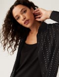 Sheer Studded Collared Long Sleeve Shirt