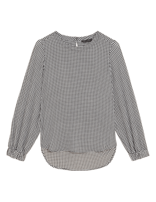 

Womens M&S Collection Gingham Round Neck Long Sleeve Top - Black Mix, Black Mix