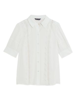 

Womens M&S Collection Collared Cutwork Detail Short Sleeve Shirt - Ivory, Ivory