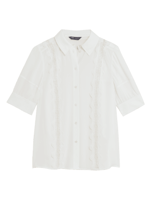 

M&S Collection Camisa de manga corta con detalle calado con cuelloWomens - Ivory, Ivory