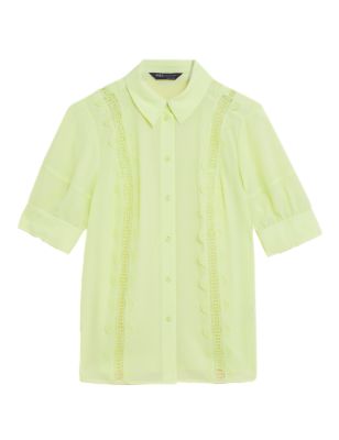 

Womens M&S Collection Collared Cutwork Detail Short Sleeve Shirt - Light Citrus, Light Citrus