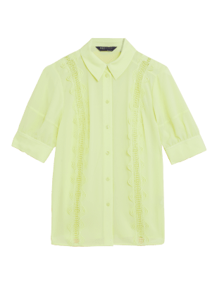 

Womens M&S Collection Collared Cutwork Detail Short Sleeve Shirt - Light Citrus, Light Citrus