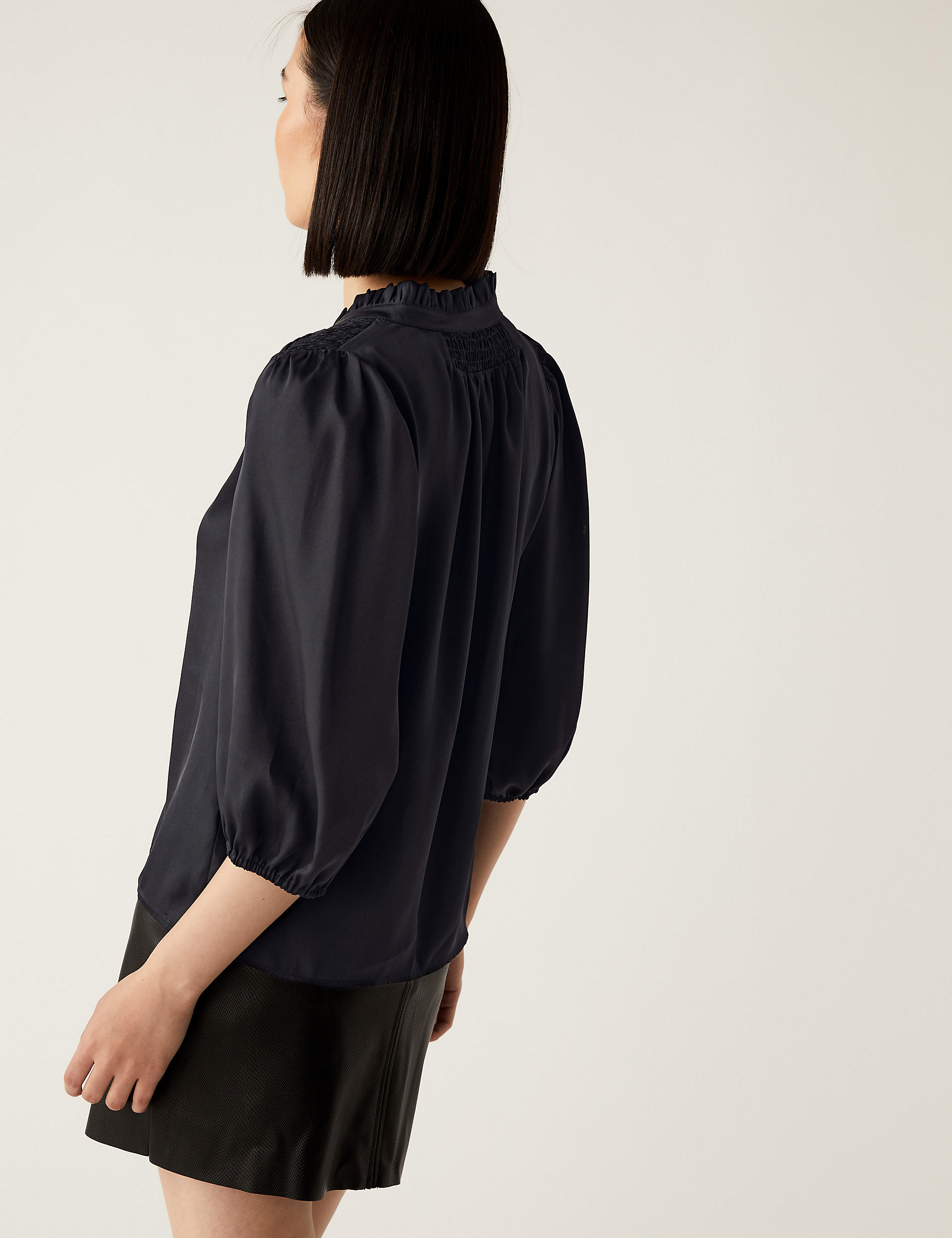 Tie Neck Frill Detail 3/4 Sleeve Blouse