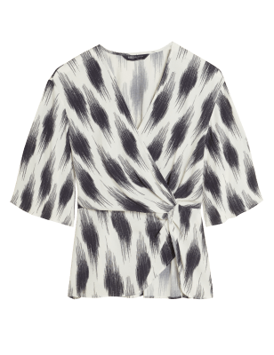 

M&S Collection Top cruzado estampado de manga de campana y escote en picoWomens - Ivory Mix, Ivory Mix