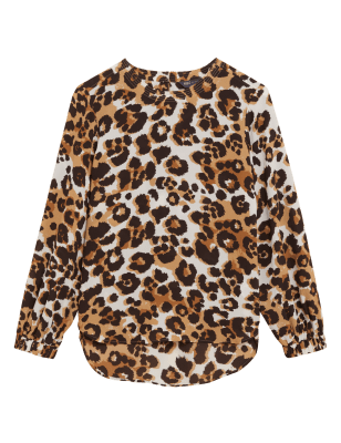 

Womens M&S Collection Animal Print Round Neck Long Sleeve Top - Brown Mix, Brown Mix